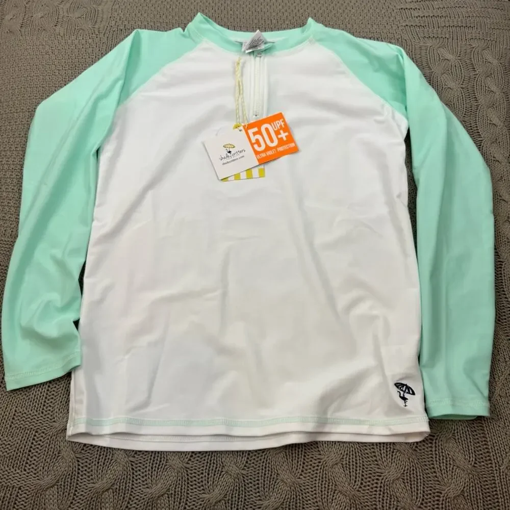 Shade Critters Kids Swim Rashguard - White and Mint ~ 10